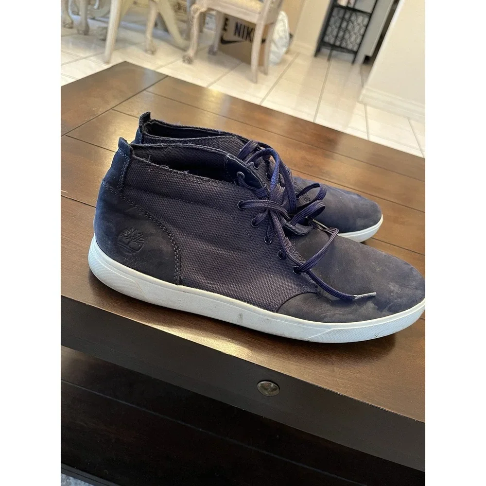 Men's Sz 10 TIMBERLAND Navy Davis Square Suede Men's Chukka/Hiking Sneakers EUC
